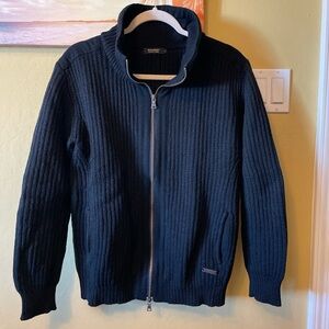BURBERRY BLACK LABEL Ribbed Knit Thick Sweater Jacket Full Zip Black Mens Size 3